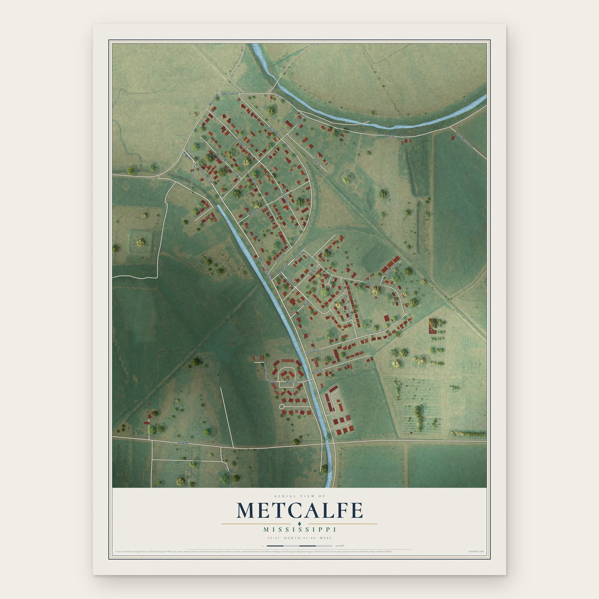 Metcalfe, Mississippi map print, the full design