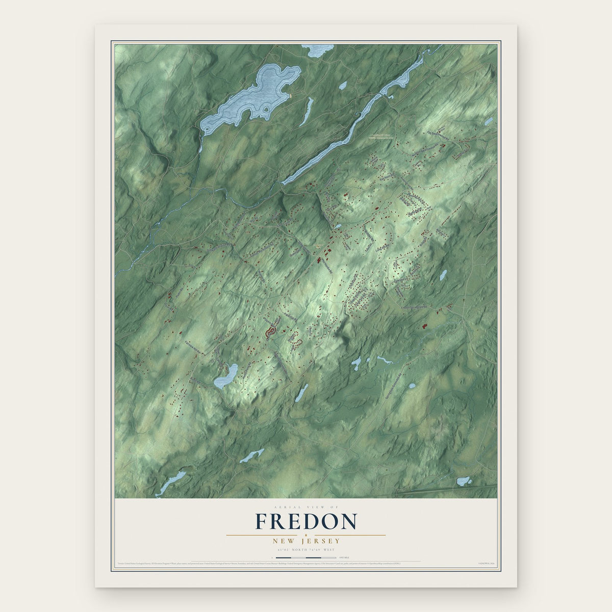 Fredon, New Jersey map print, the full design