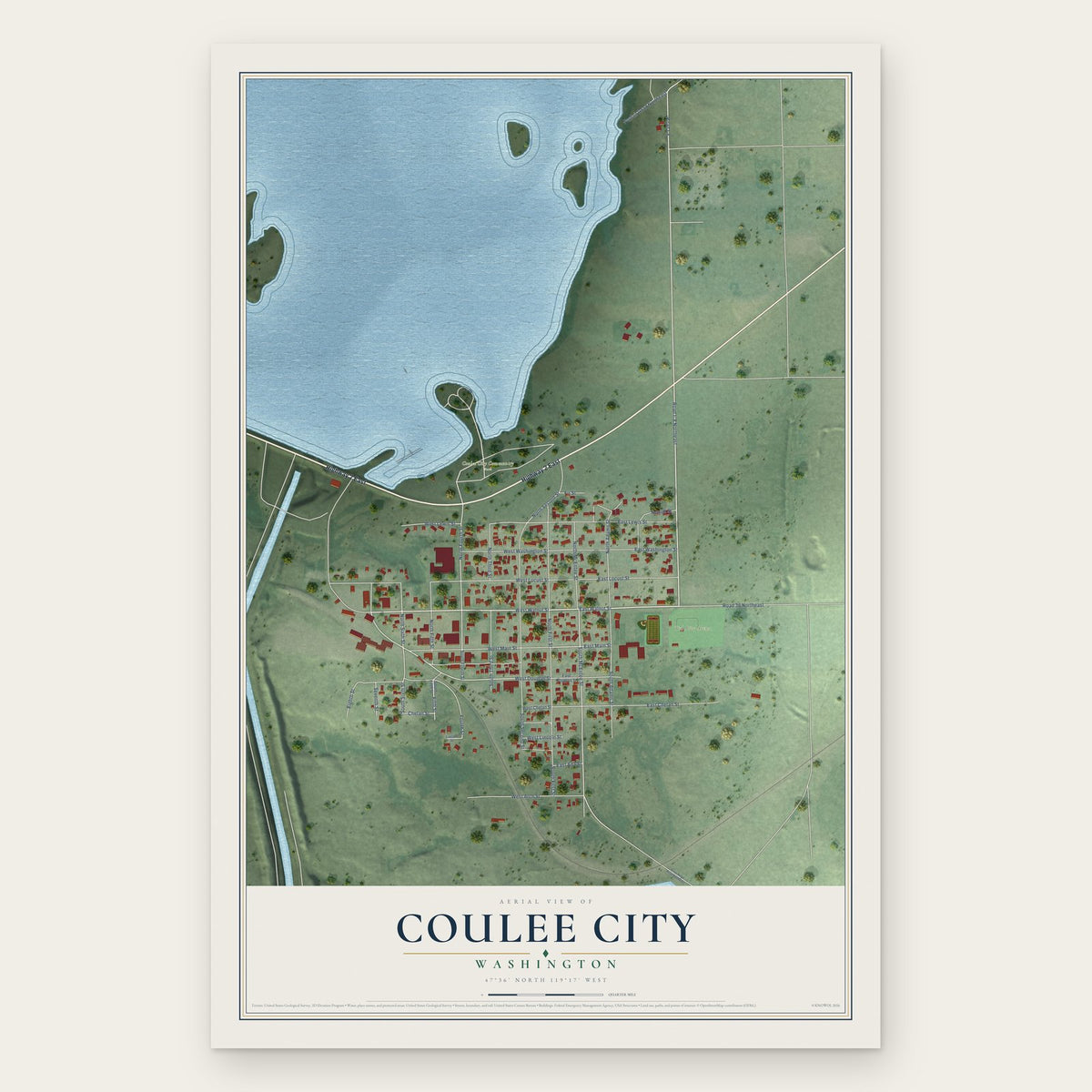 Coulee City, Washington map print, the full design