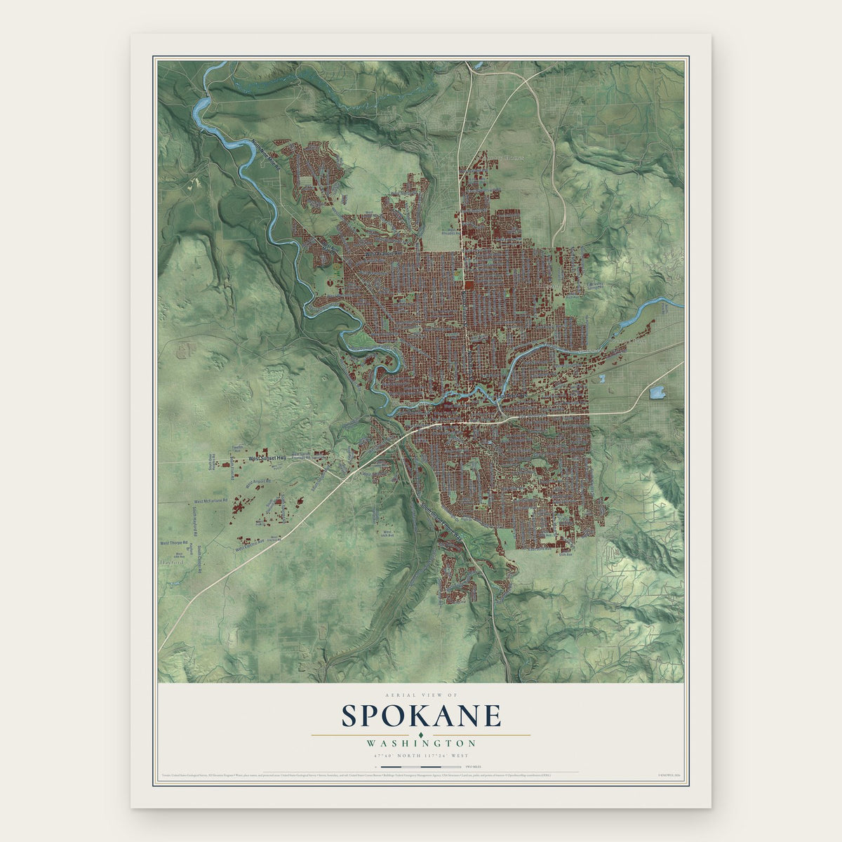 Spokane, Washington map print, the full design