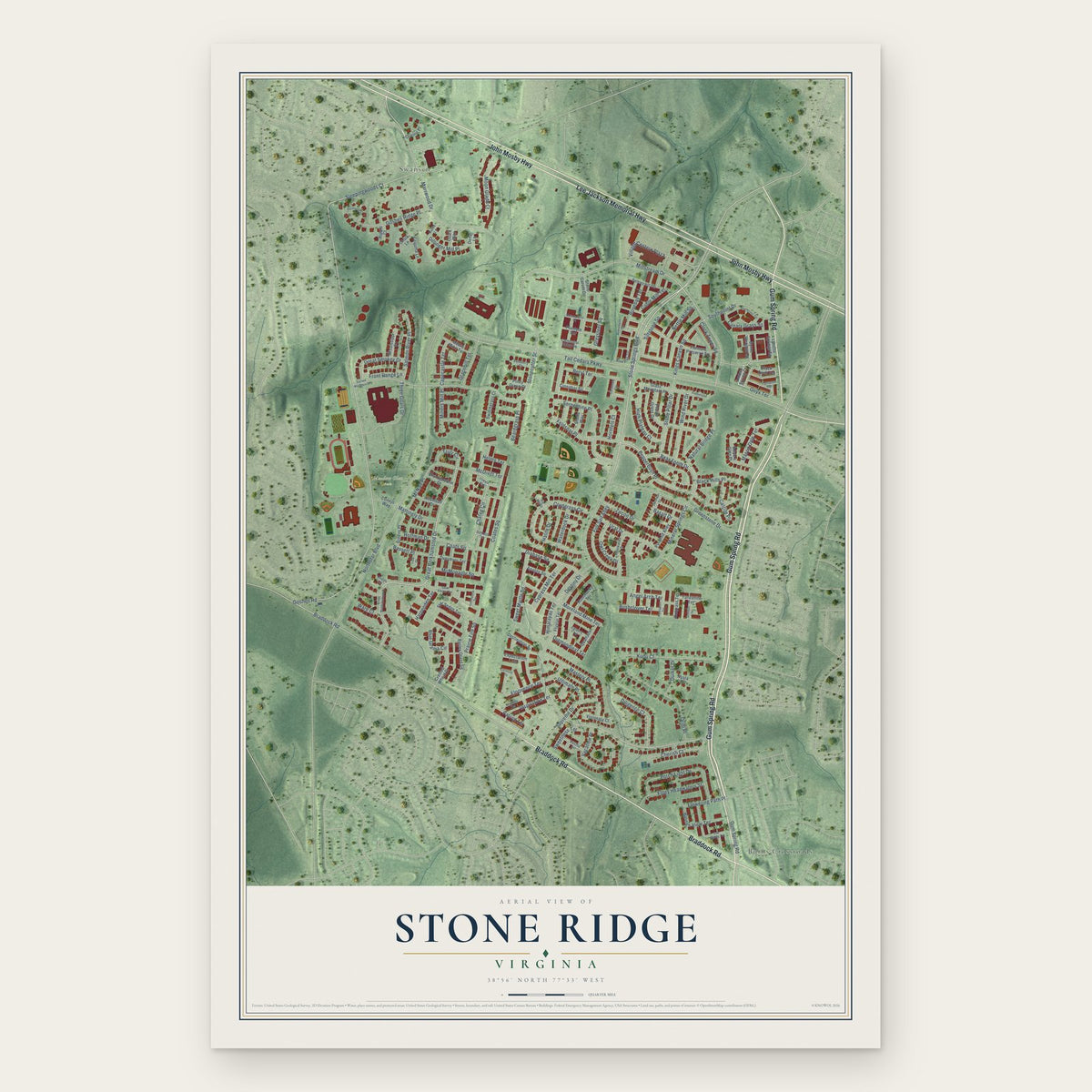 Stone Ridge, Virginia map print, the full design