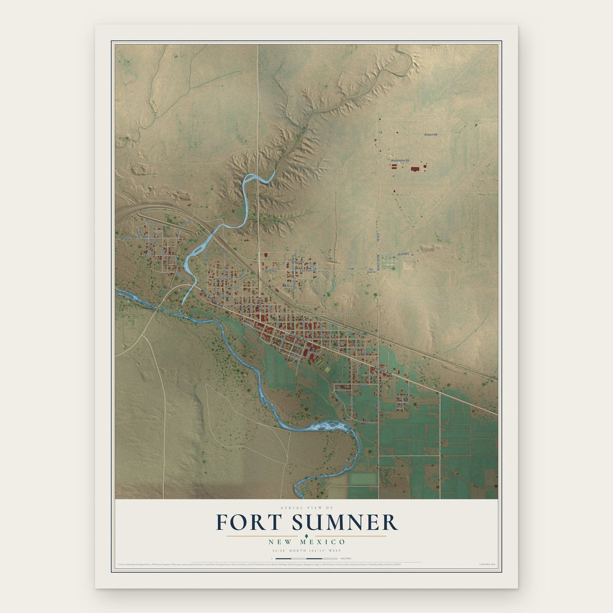 Fort Sumner, New Mexico map print, the full design
