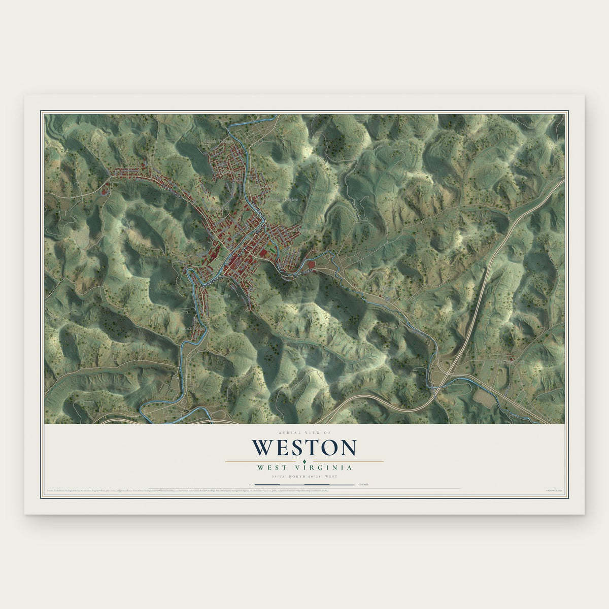 Weston, West Virginia map print, the full design