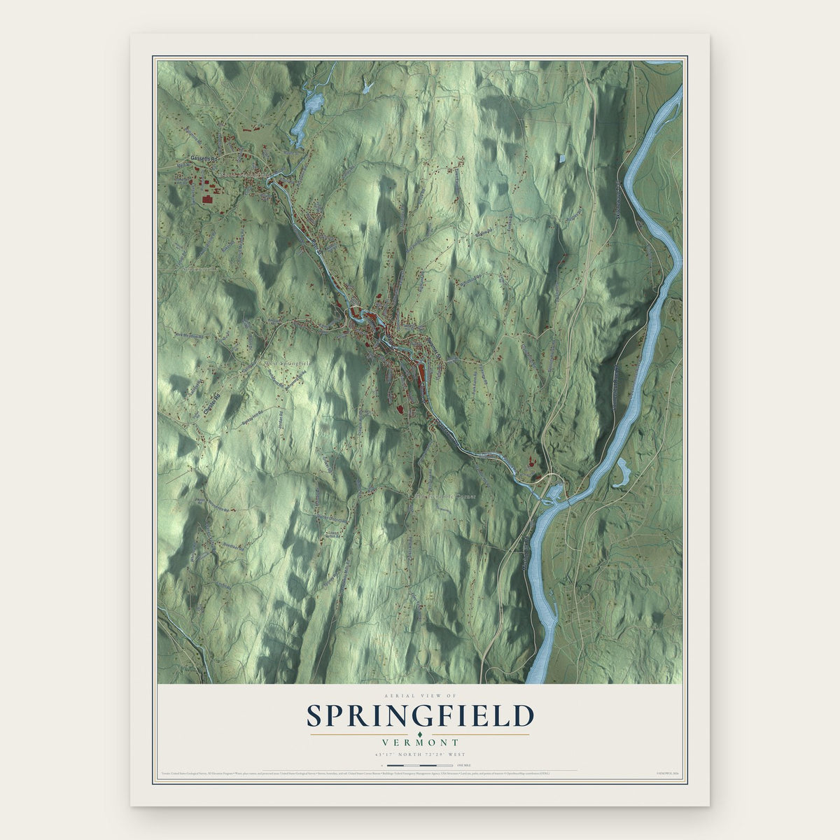 Springfield, Vermont map print, the full design