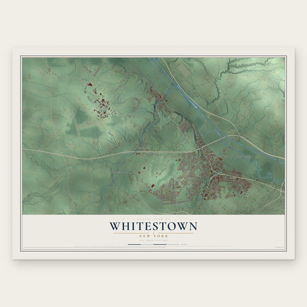 Whitestown, New York map print, the full design