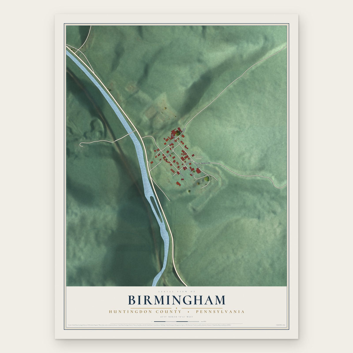 Birmingham, Huntingdon County, Pennsylvania map print, the full design