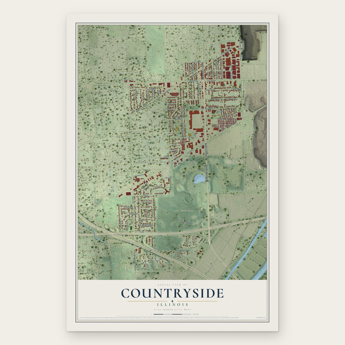 Countryside, Illinois map print, the full design