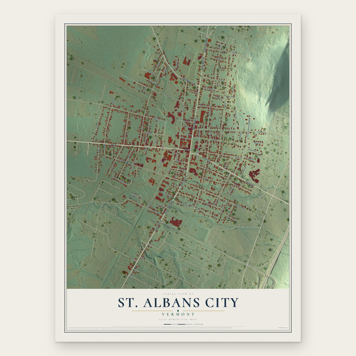 St. Albans City, Vermont map print, the full design