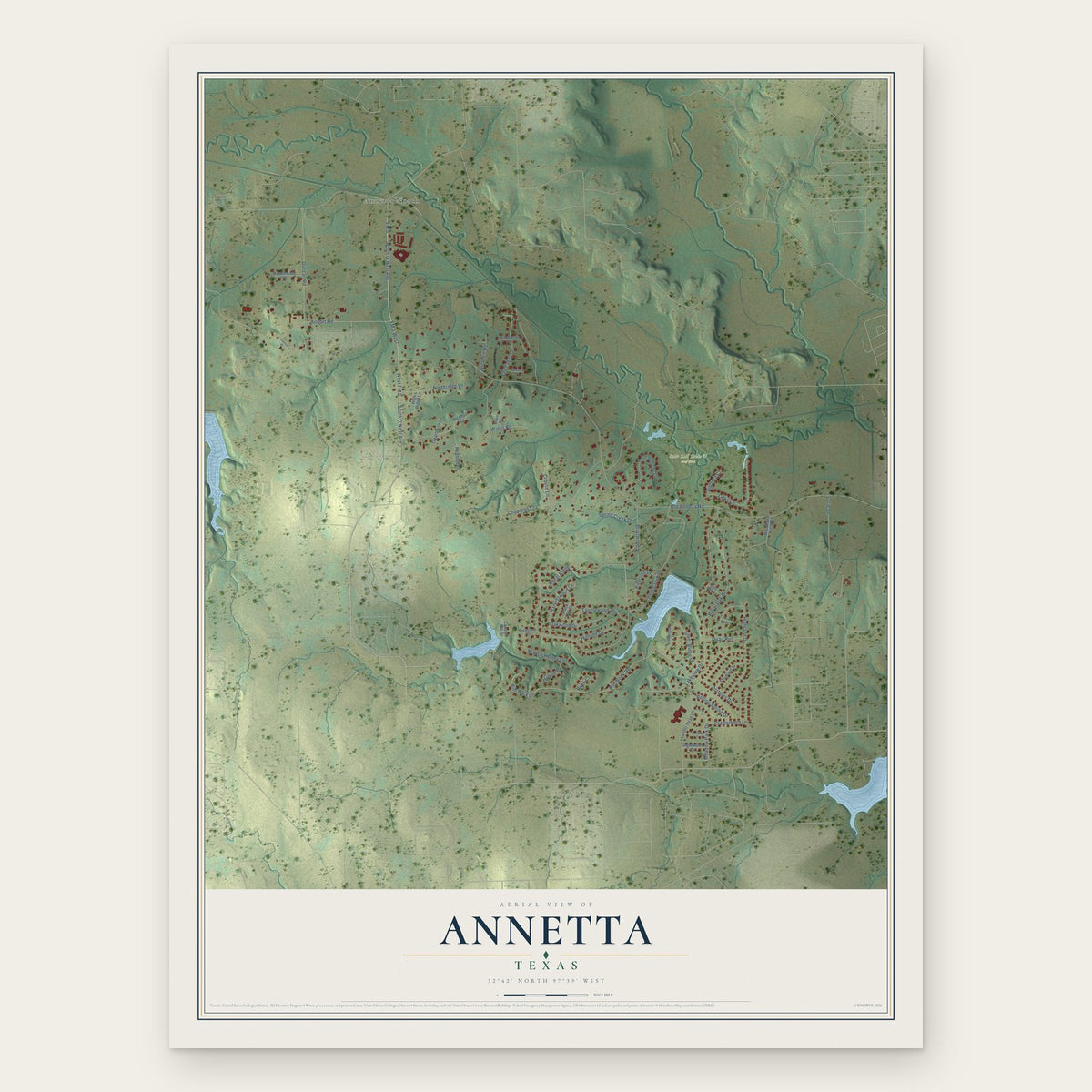 Annetta, Texas map print, the full design