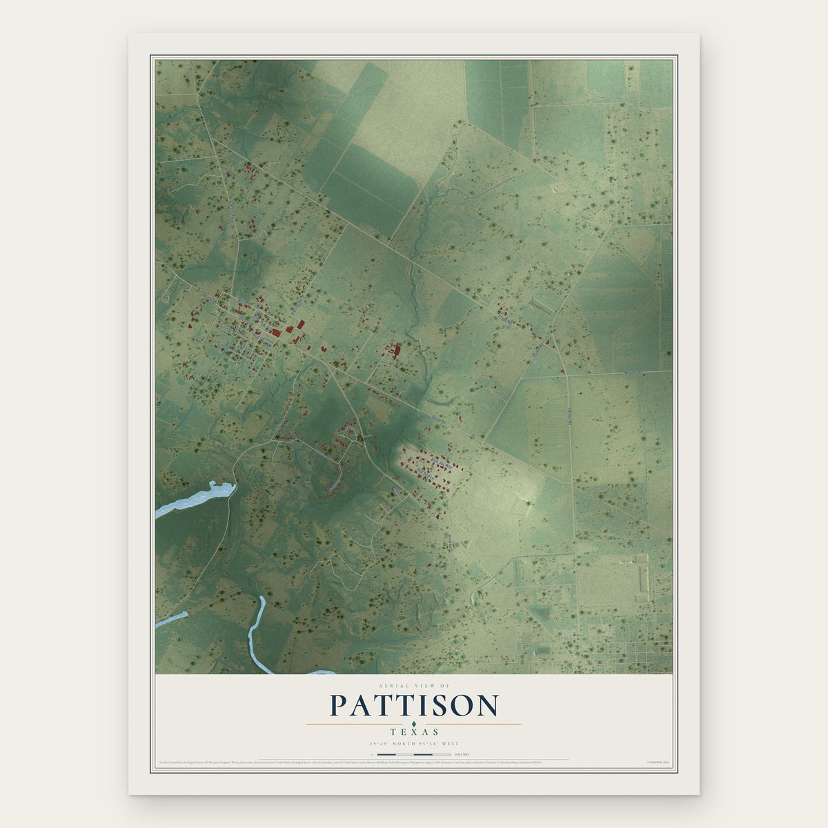 Pattison, Texas map print, the full design