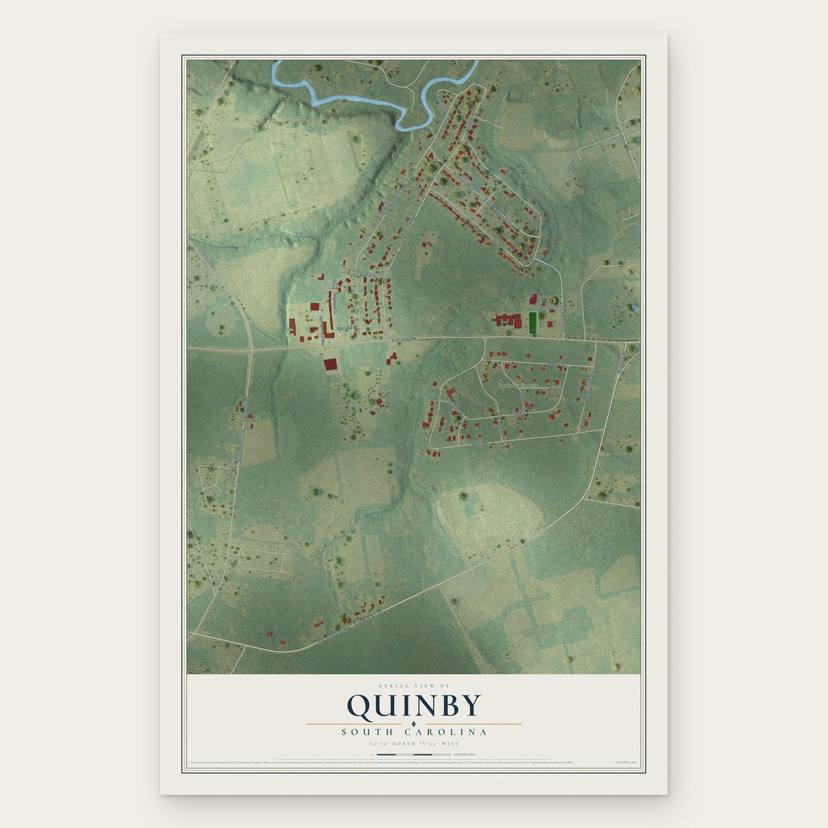 Quinby, South Carolina map print, the full design