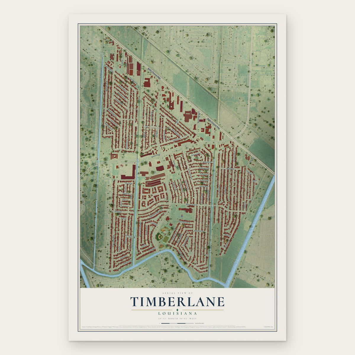 Timberlane, Louisiana map print, the full design