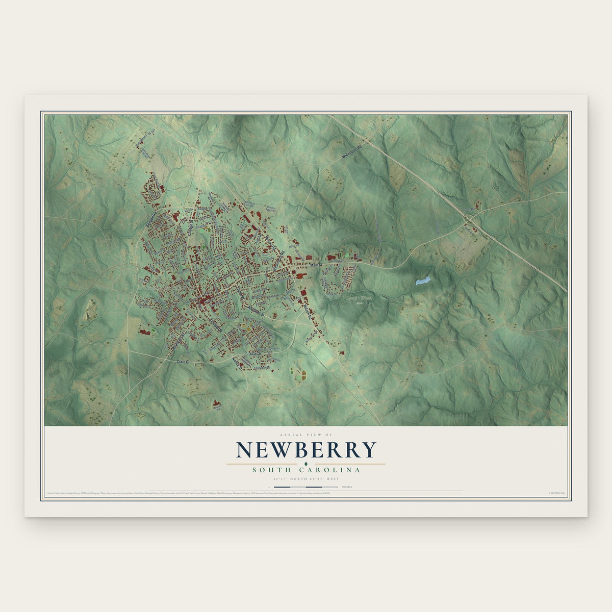 Newberry, South Carolina map print, the full design