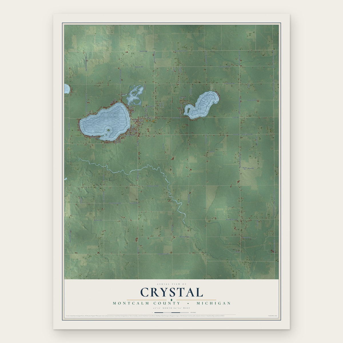 Crystal, Montcalm County, Michigan map print, the full design