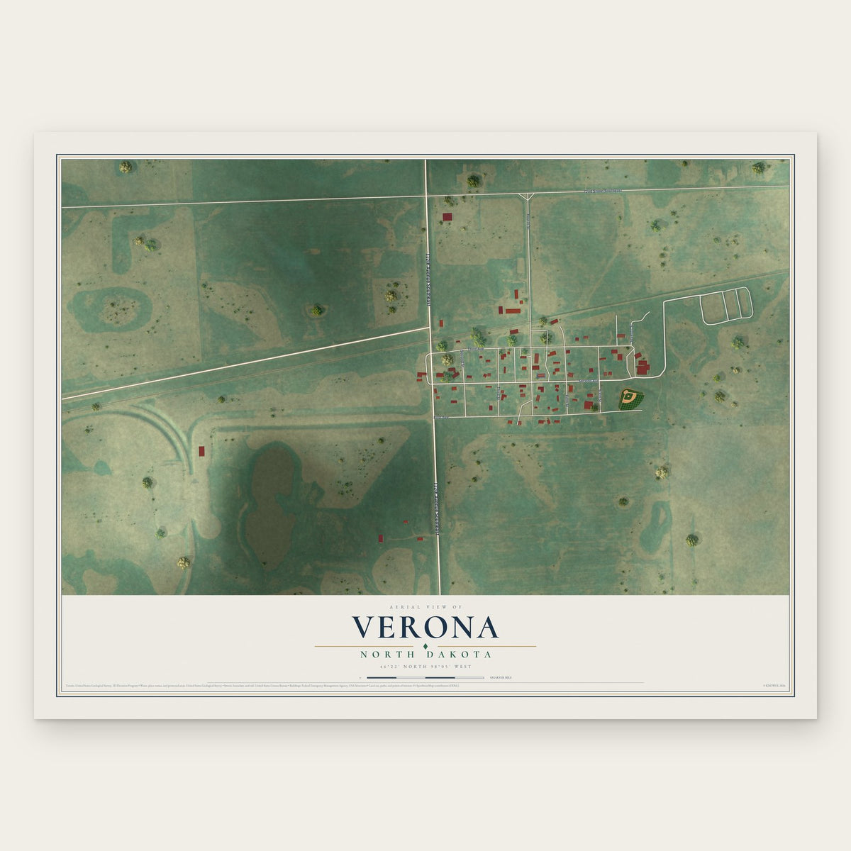 Verona, North Dakota map print, the full design