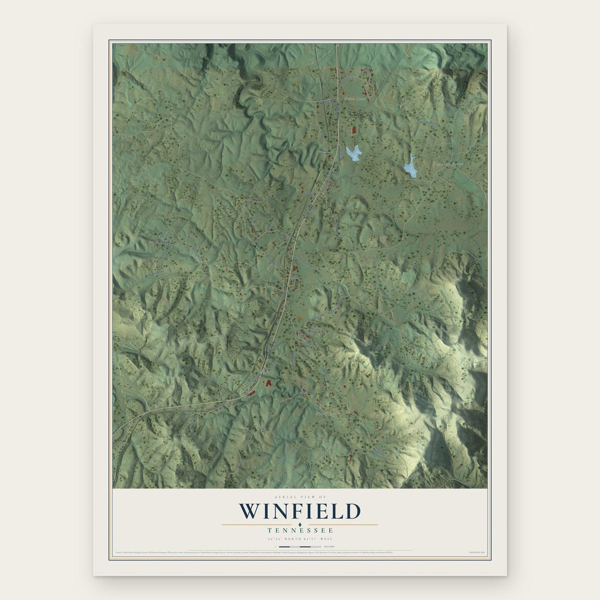 Winfield, Tennessee map print, the full design