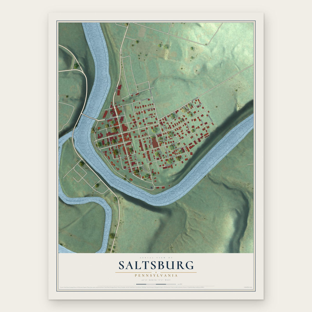 Saltsburg, Pennsylvania map print, the full design