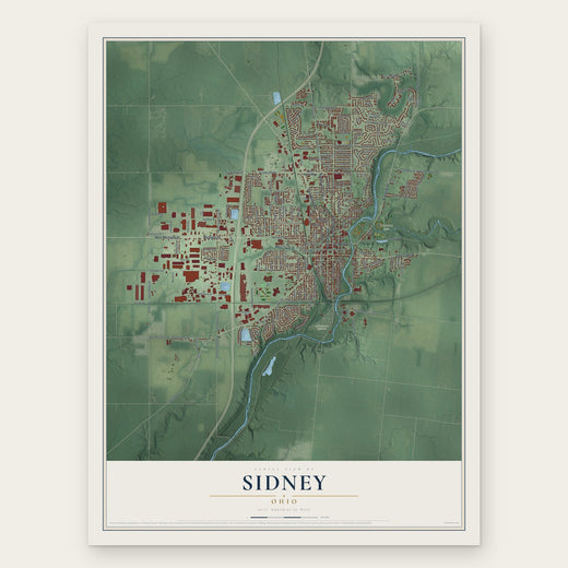 Sidney, Ohio map print, the full design