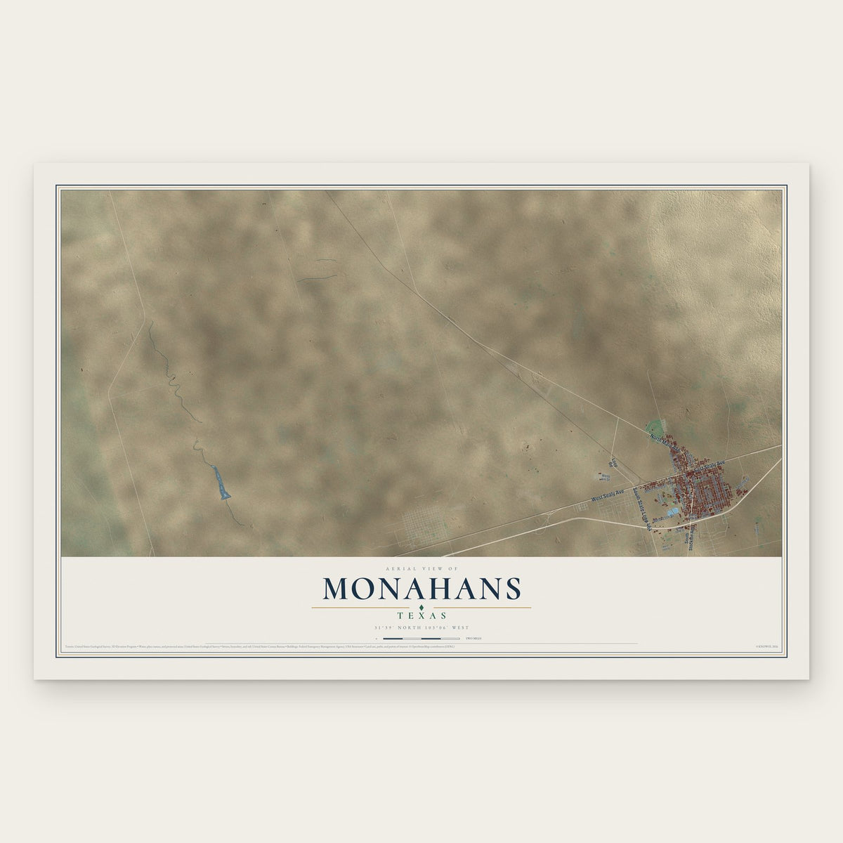Monahans, Texas map print, the full design