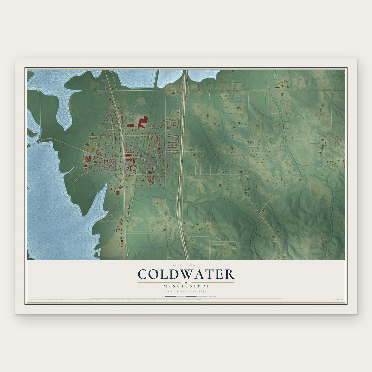 Coldwater, Mississippi map print, the full design