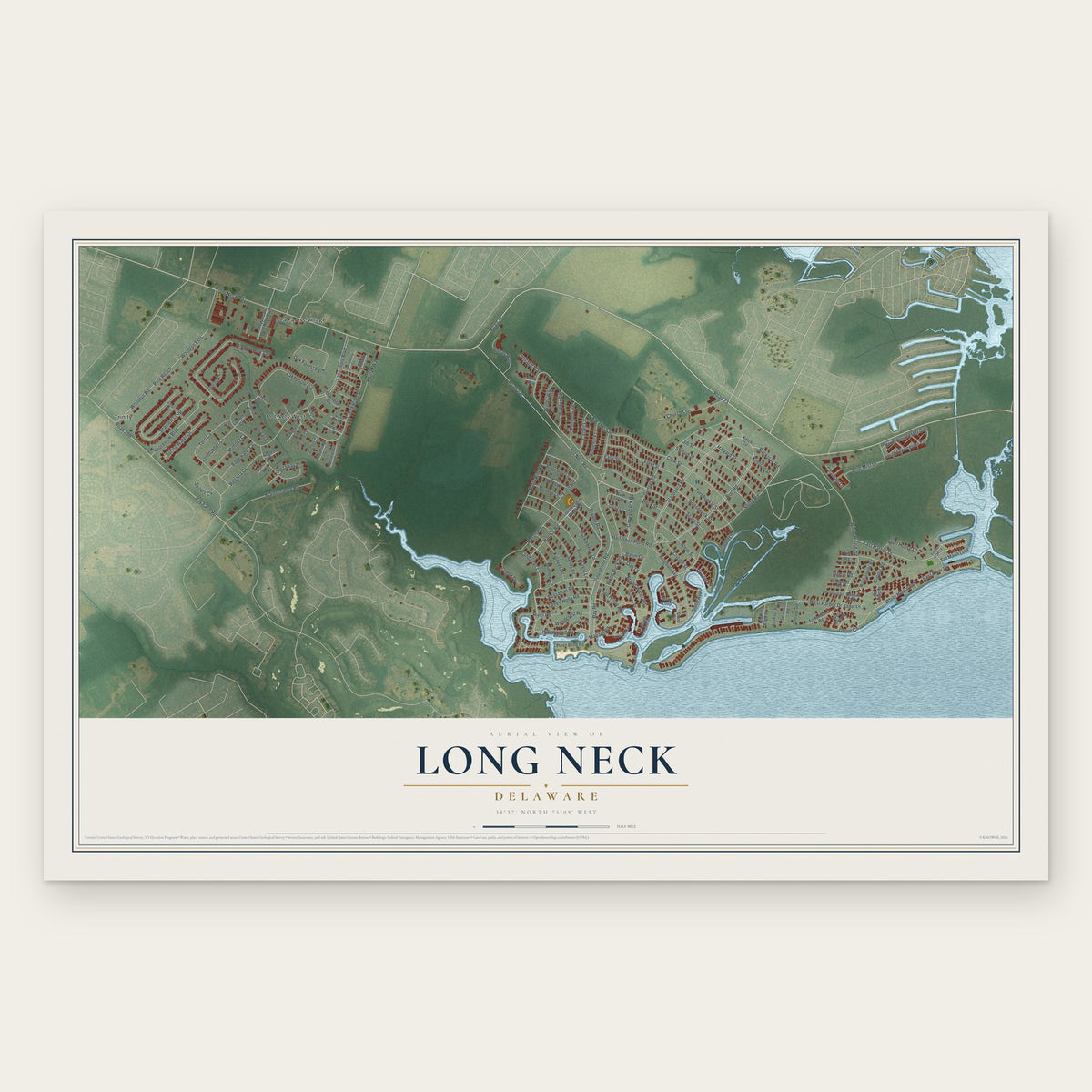 Long Neck, Delaware map print, the full design