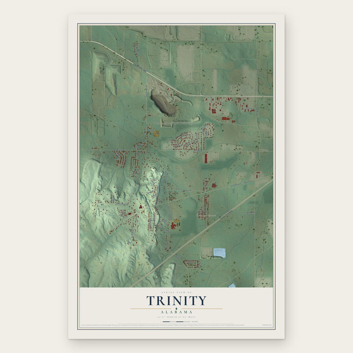 Trinity, Alabama map print, the full design