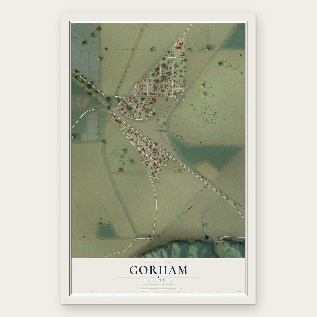 Gorham, Illinois map print, the full design