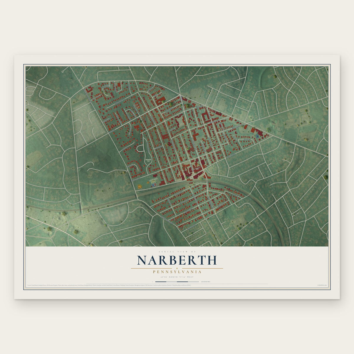 Narberth, Pennsylvania map print, the full design