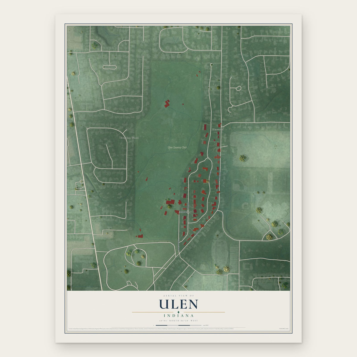 Ulen, Indiana map print, the full design