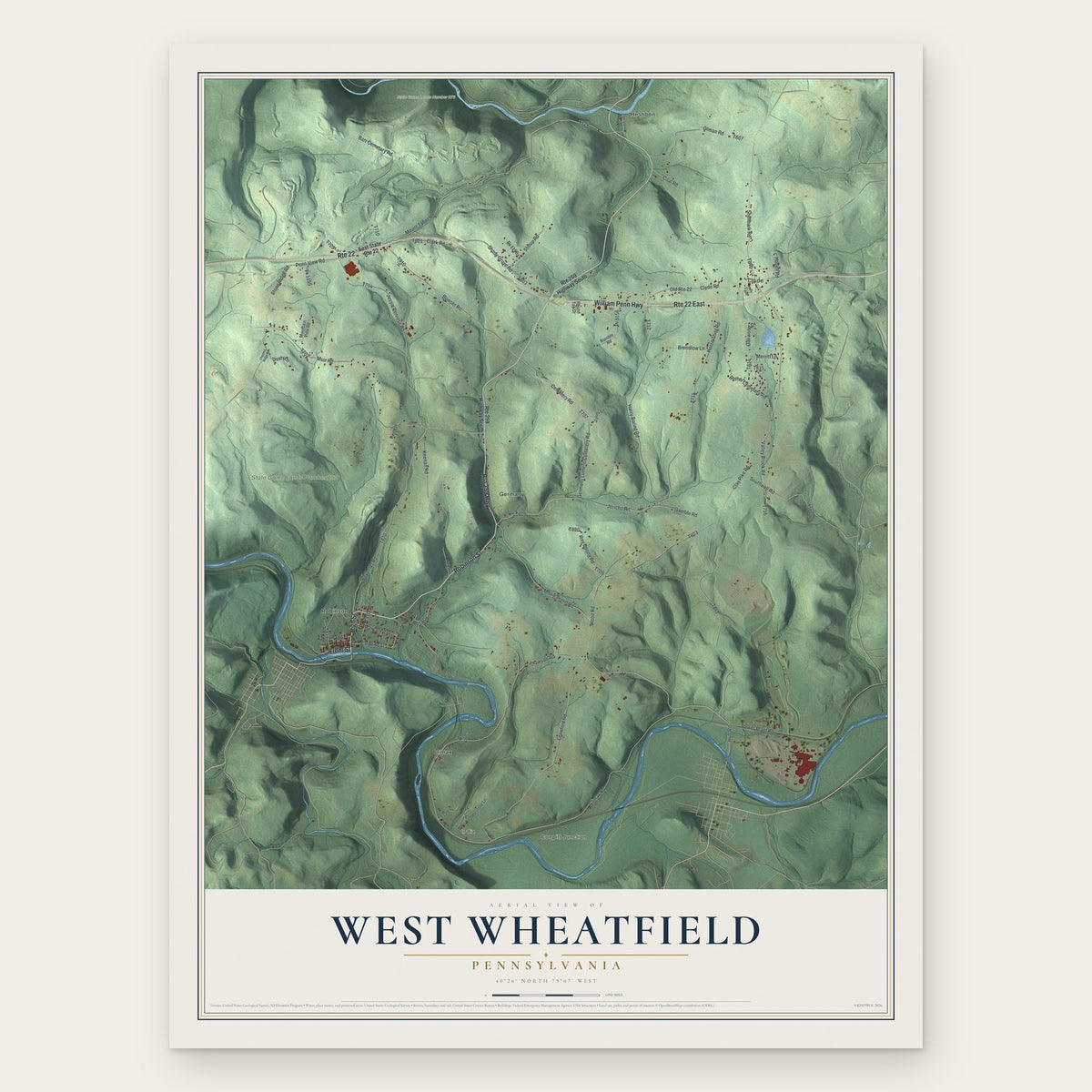 West Wheatfield, Pennsylvania map print, the full design