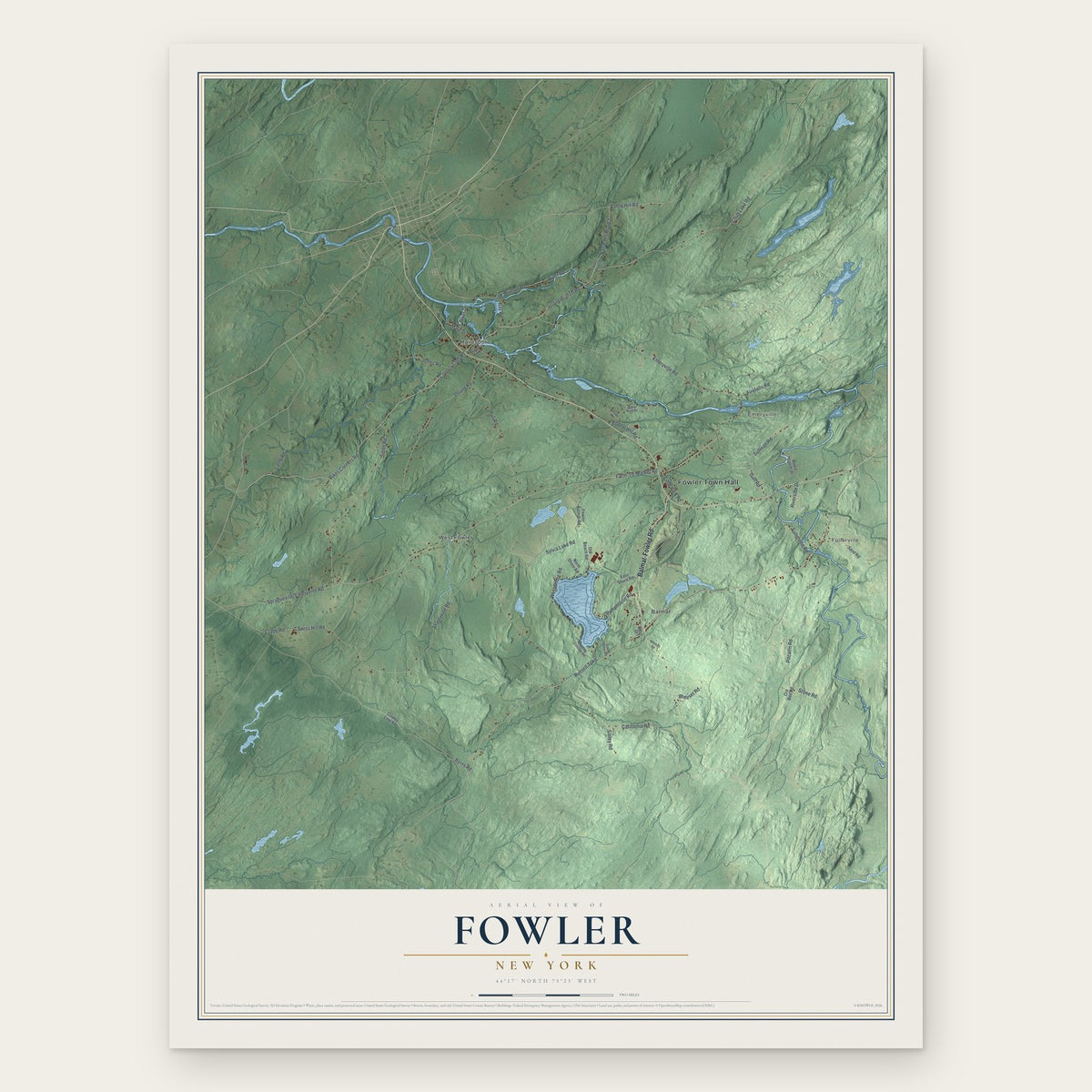 Fowler, New York map print, the full design