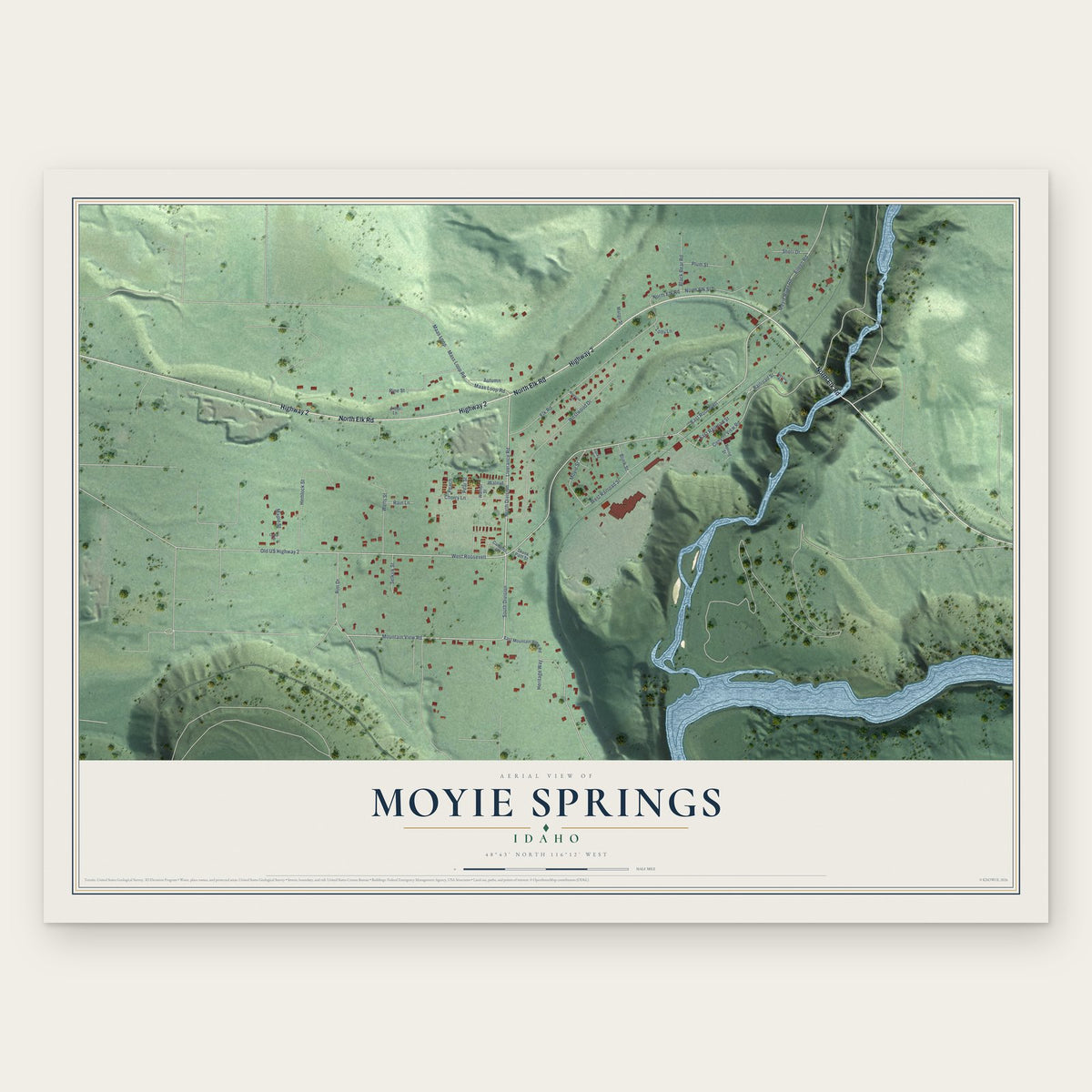 Moyie Springs, Idaho map print, the full design