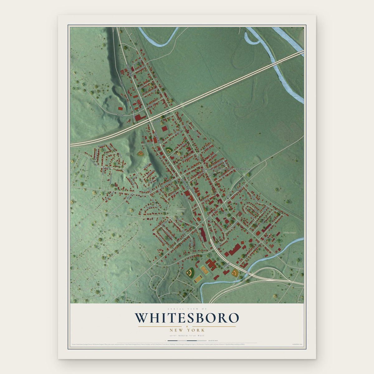 Whitesboro, New York map print, the full design