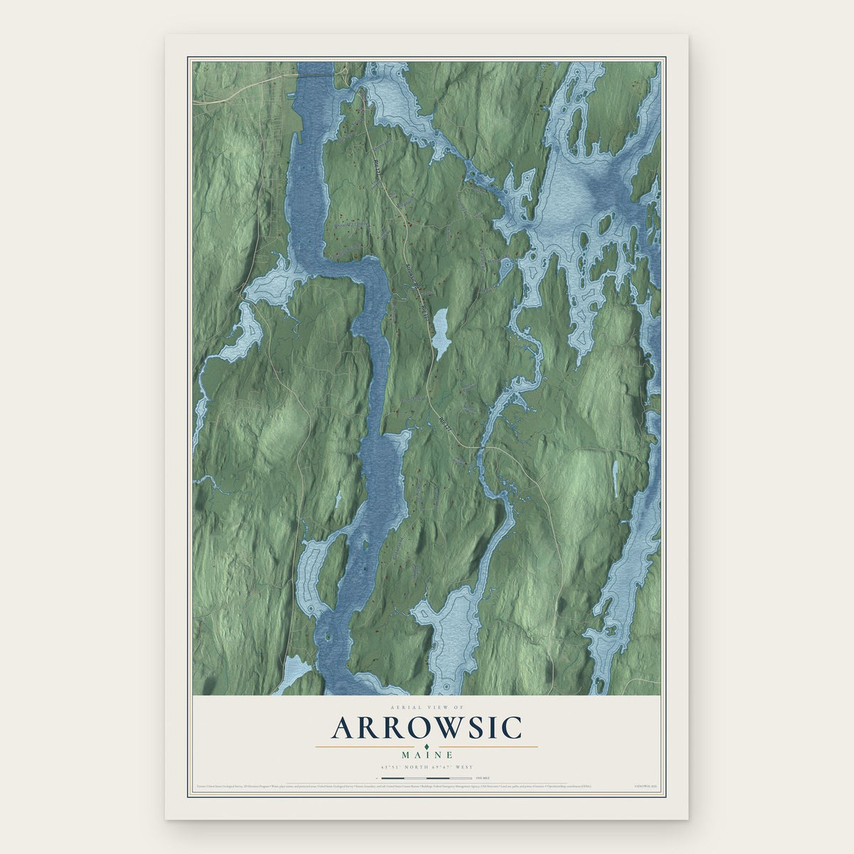 Arrowsic, Maine map print, the full design