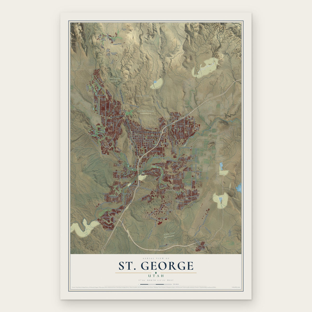 St. George, Utah map print, the full design