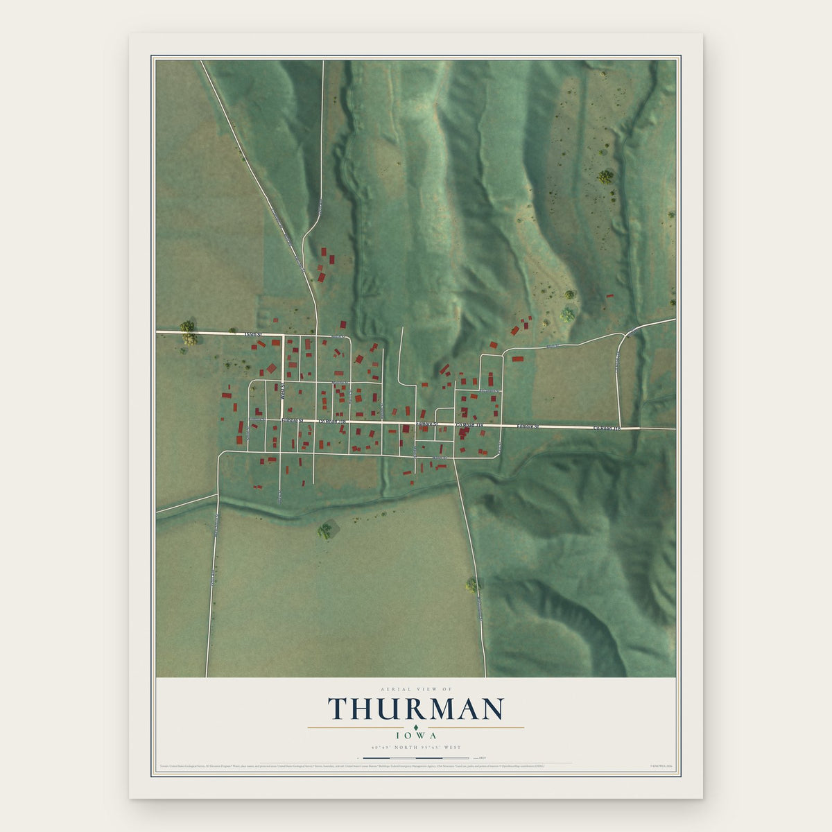 Thurman, Iowa map print, the full design