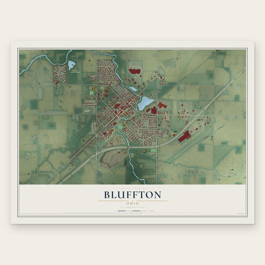 Bluffton, Ohio map print, the full design
