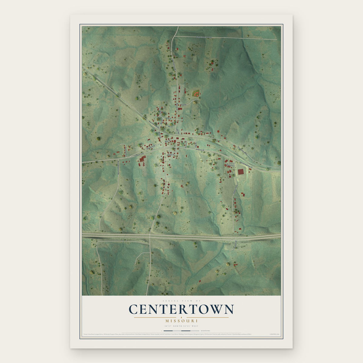 Centertown, Missouri map print, the full design