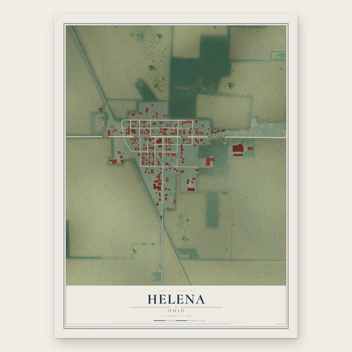 Helena, Ohio map print, the full design