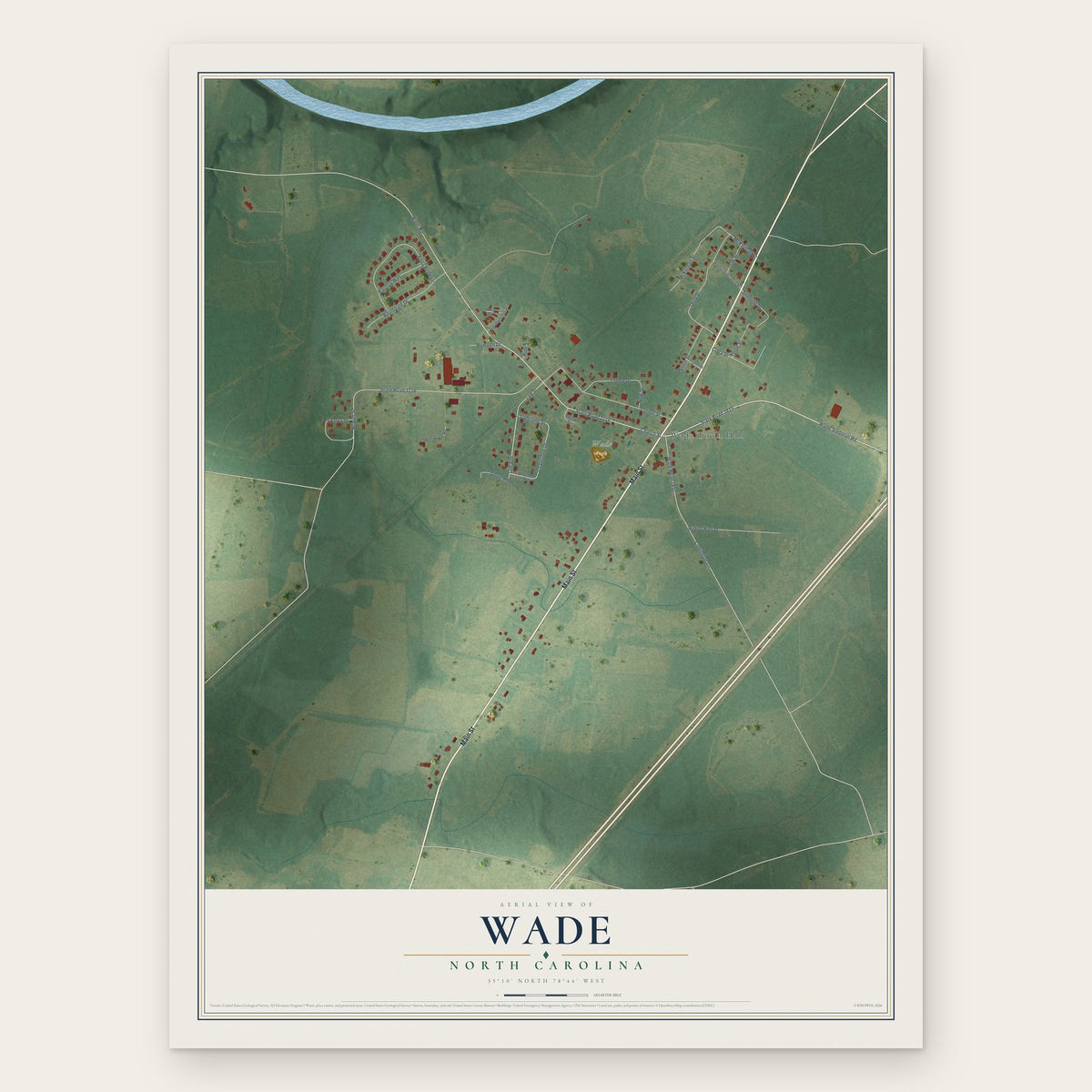 Wade, North Carolina map print, the full design