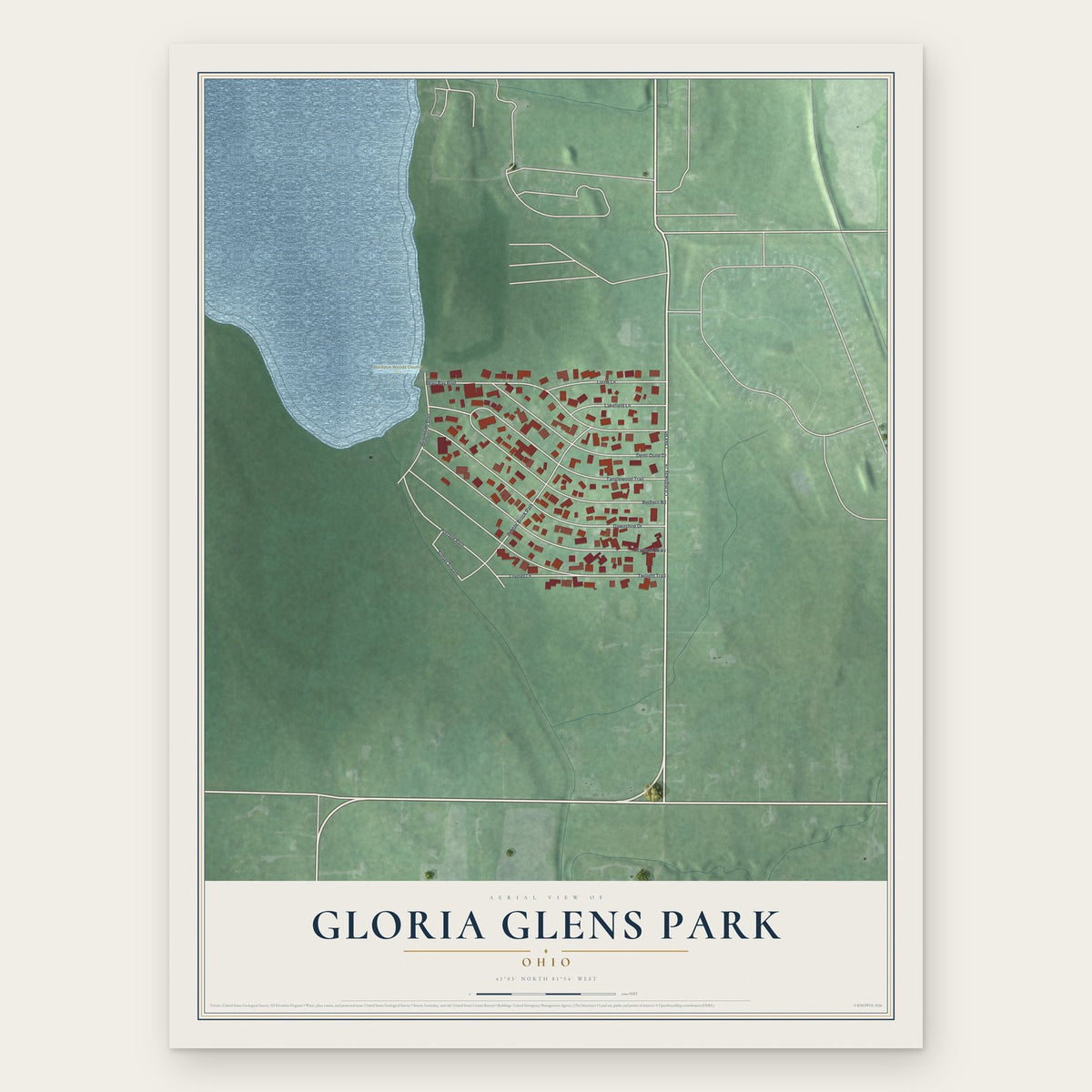 Gloria Glens Park, Ohio map print, the full design