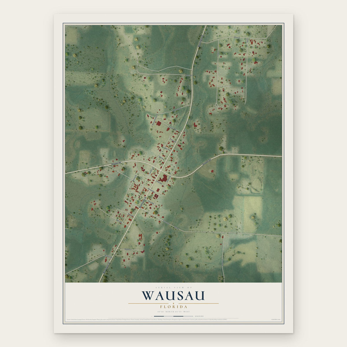 Wausau, Florida map print, the full design