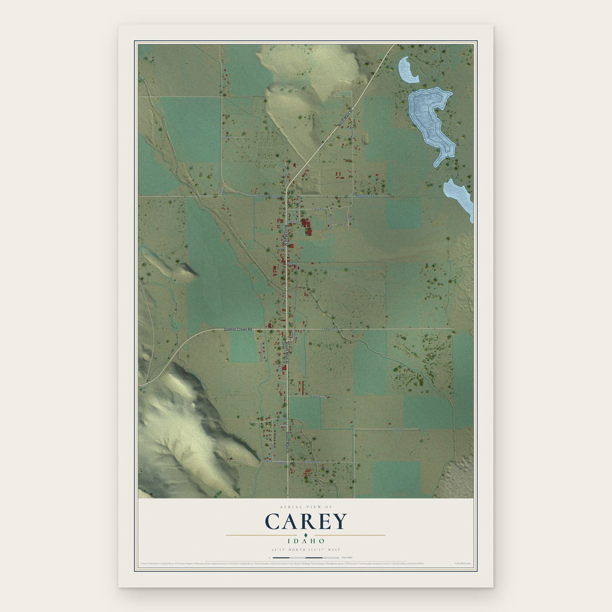 Carey, Idaho map print, the full design