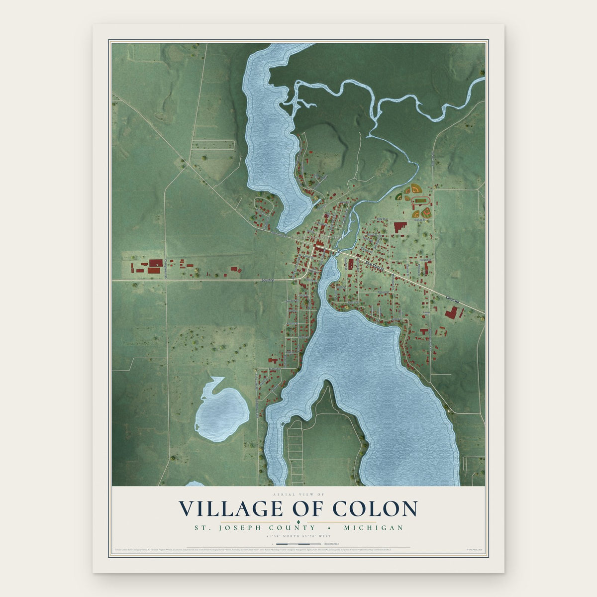 Colon, Michigan map print, the full design