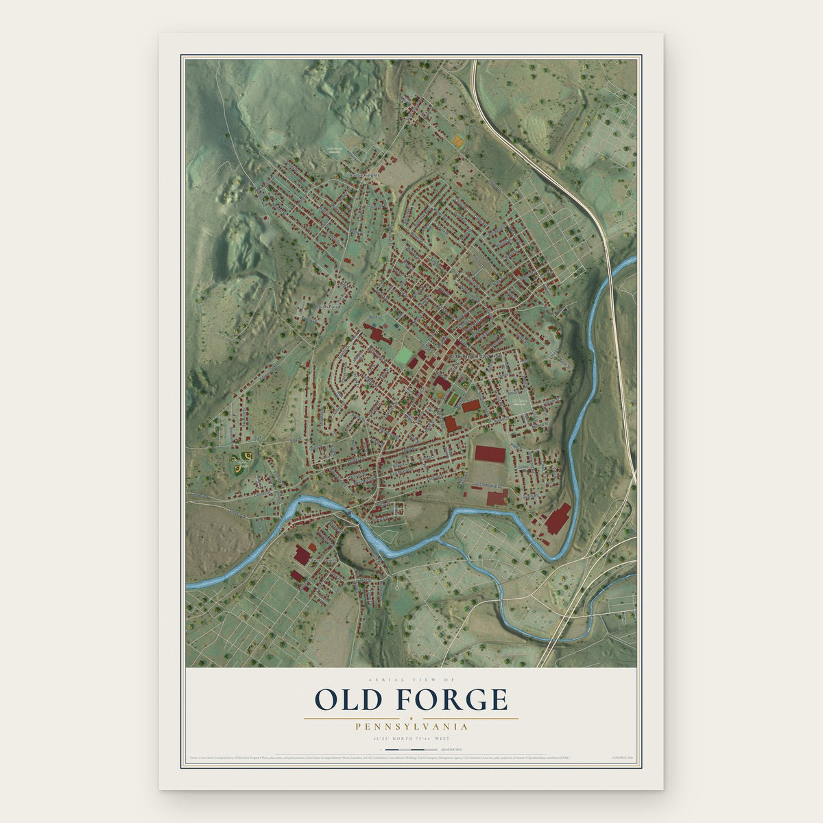 Old Forge, Pennsylvania map print, the full design