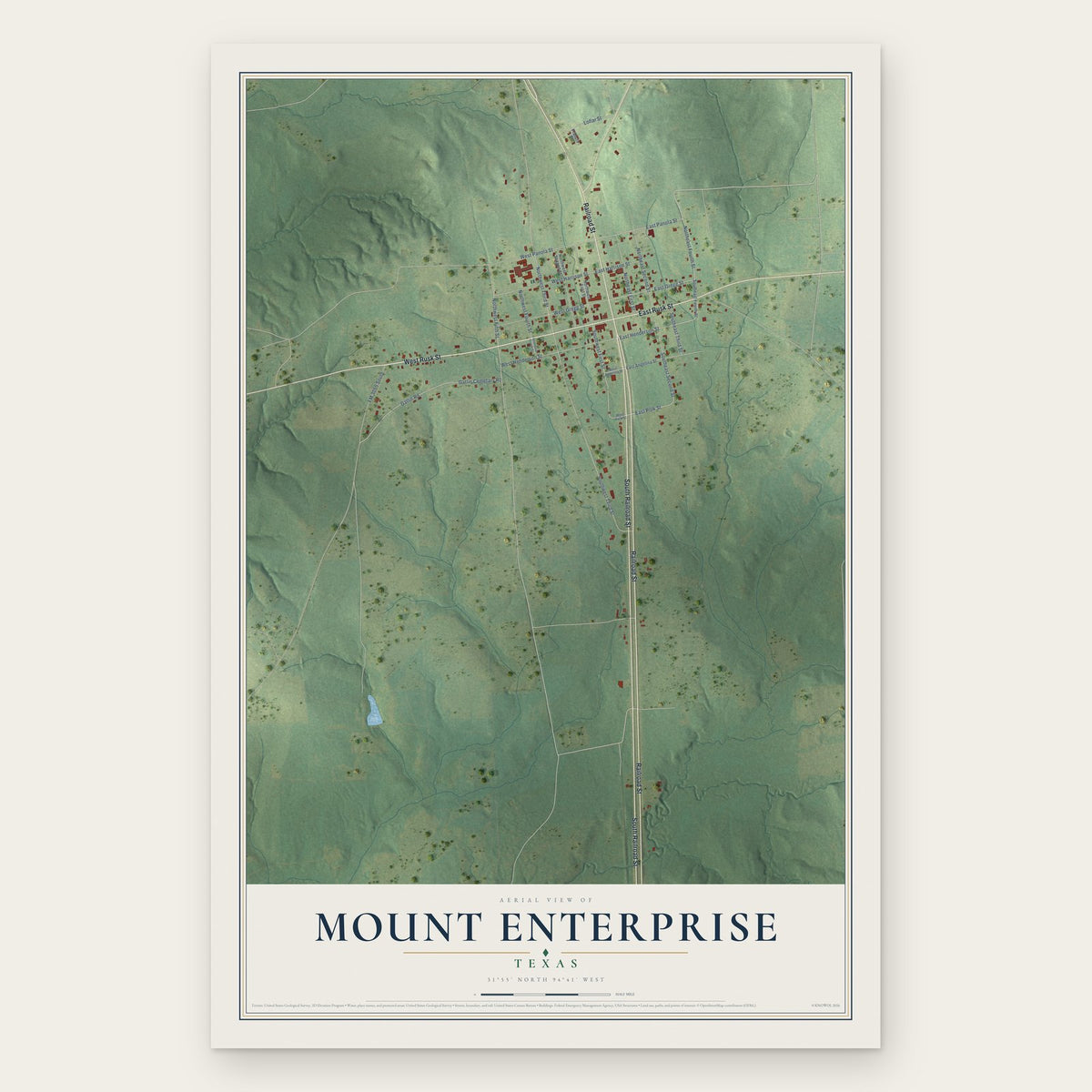 Mount Enterprise, Texas map print, the full design
