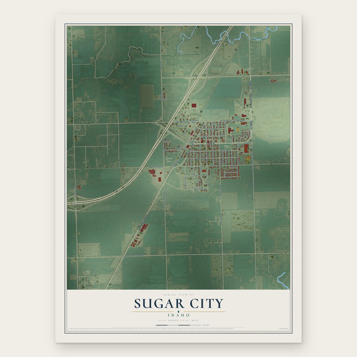 Sugar City, Idaho map print, the full design