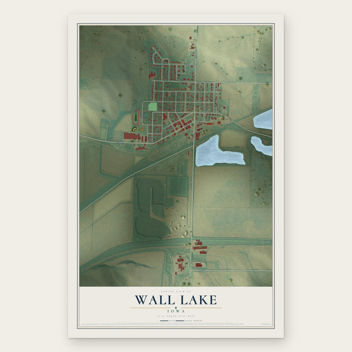 Wall Lake, Iowa map print, the full design