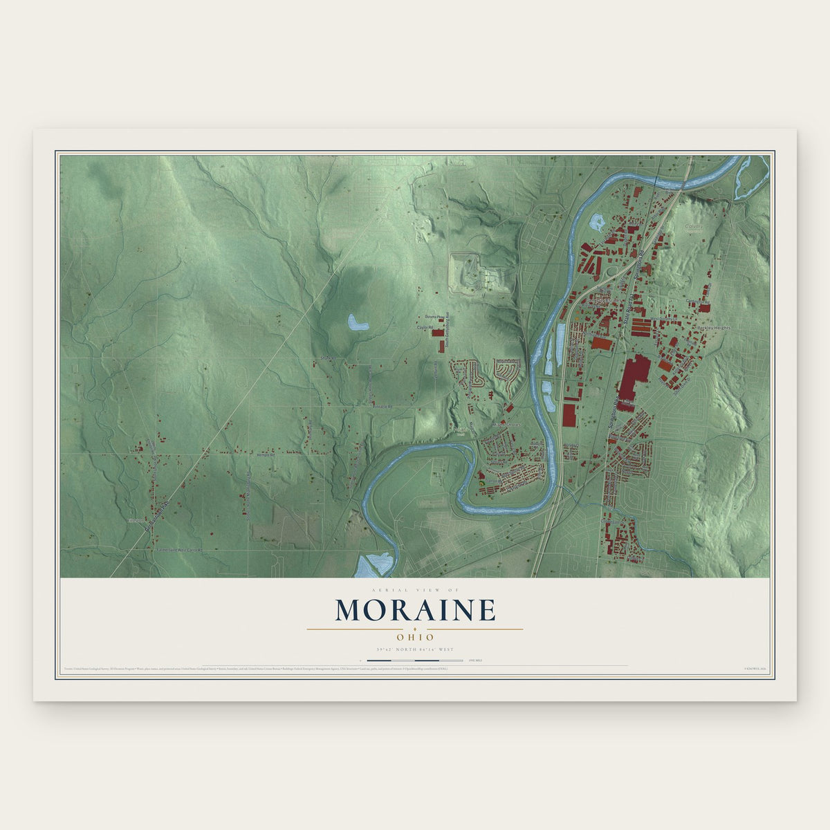 Moraine, Ohio map print, the full design