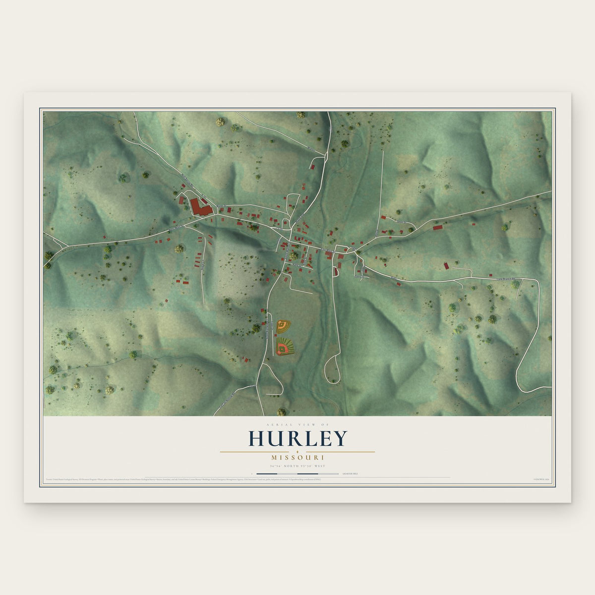 Hurley, Missouri map print, the full design